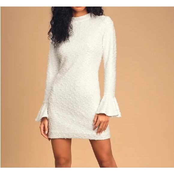 New ~ LULU'S ~ Bring the Magic White Tweed Sequin HOLIDAY Dress Size XL - Picture 1 of 11